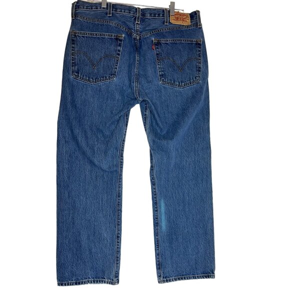Levis 501 38 x 30 Blue Denim Medium Wash Mens Jeans Button Fly Western Straight - Picture 15 of 16
